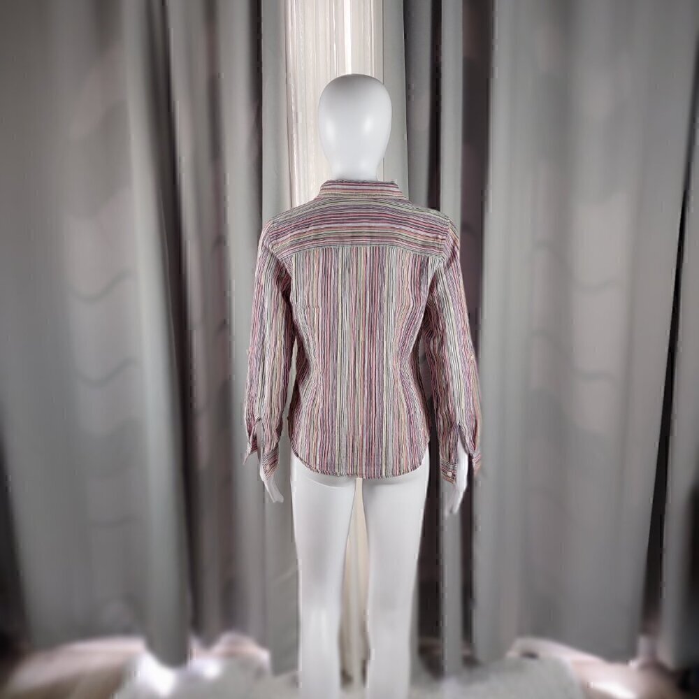 Liz Claiborne Womens Multi Color Striped Button Down Cotton Blend Shirt Size PM - Picture 3 of 14